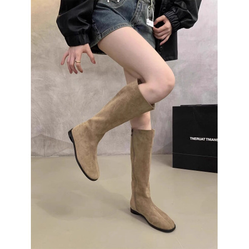 韓版百搭平底圓頭高筒長靴女不過膝單靴美拉德白色瘦瘦長筒騎士靴