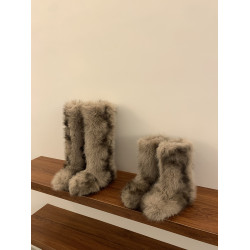 內增高加絨加厚雪地靴女鞋2025新款秋冬季保暖毛毛鞋網紅中筒長靴