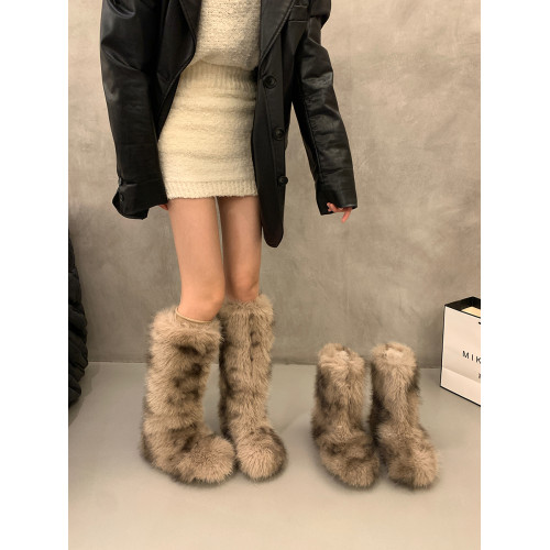 內增高加絨加厚雪地靴女鞋2025新款秋冬季保暖毛毛鞋網紅中筒長靴