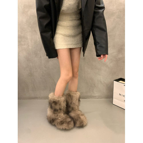 內增高加絨加厚雪地靴女鞋2025新款秋冬季保暖毛毛鞋網紅中筒長靴