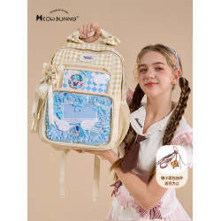 meowbunny格子痛 痛包雙肩包女書包初高中生大容量後後背包休閒高顔值