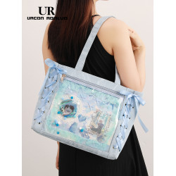 UR二次元卡通透明層痛包女2025新款潮大容量托特包百搭單肩腋下包