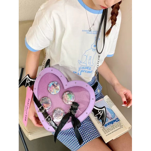 Coreland小食量愛心痛包y2k風日系二次元斜後後背包小衆設計單肩包包 Coreland小食量愛心痛包y2k風日系二次元斜後後背包小衆設計單肩包包