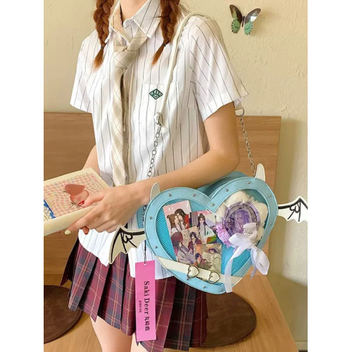 Coreland小食量愛心痛包y2k風日系二次元斜後後背包小衆設計單肩包包 Coreland小食量愛心痛包y2k風日系二次元斜後後背包小衆設計單肩包包