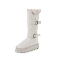 白色厚底內增高長筒雪地靴女2025新款加絨加厚高筒棉靴保暖棉鞋子