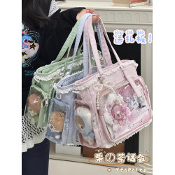 日系ins可愛透明吧唧痛包娃包 學生上課單肩包女通勤托特包斜後後背包