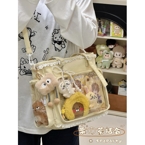 日系ins可愛透明吧唧痛包娃包 學生上課單肩包女通勤托特包斜後後背包 日系ins可愛透明吧唧痛包娃包 學生上課單肩包女通勤托特包斜後後背包