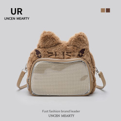 UR包包日系秋冬新款可愛小貓耳朵二次元少女小食量毛絨痛包雙肩包