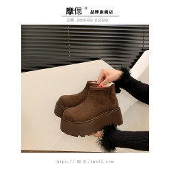 增高厚底雪地靴女款加絨勃肯鞋短靴2026新款冬季加厚保暖東北棉鞋