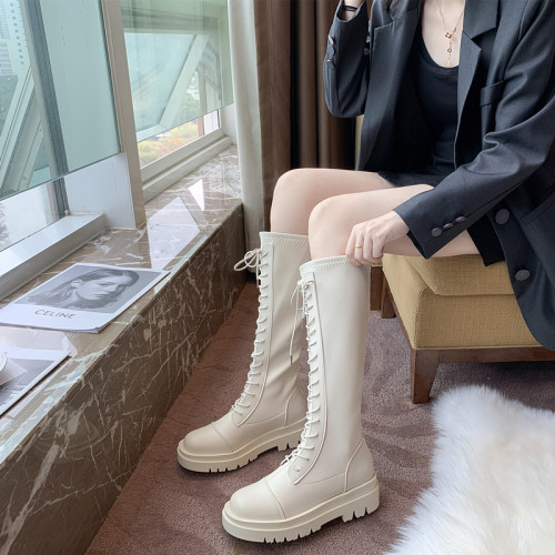 長筒靴女2025新款秋冬瘦瘦高筒厚底長靴白色加絨小個子騎士靴子鞋