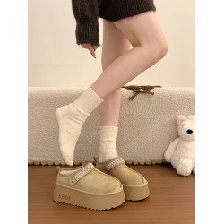 毛絨厚底一腳蹬勃肯棉拖鞋女冬外穿2026新款加絨雪地靴包頭半拖鞋