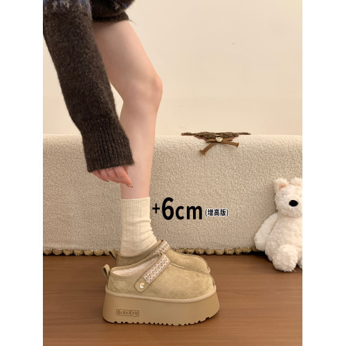 毛絨厚底一腳蹬勃肯棉拖鞋女冬外穿2026新款加絨雪地靴包頭半拖鞋