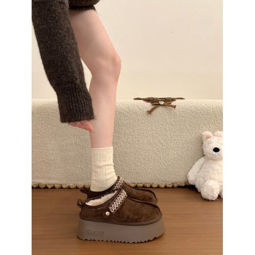 毛絨厚底一腳蹬勃肯棉拖鞋女冬外穿2026新款加絨雪地靴包頭半拖鞋