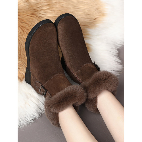 軟底真皮雪地靴女平底厚底短靴加絨加厚東北大棉鞋防滑冬季女靴子