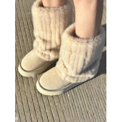 冰島之戀‘雪地靴女2025秋冬新款仿貂毛加絨毛毛鞋真皮厚底短靴子