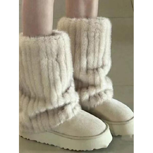 冰島之戀‘雪地靴女2025秋冬新款仿貂毛加絨毛毛鞋真皮厚底短靴子