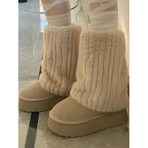 冰島之戀‘雪地靴女2025秋冬新款仿貂毛加絨毛毛鞋真皮厚底短靴子