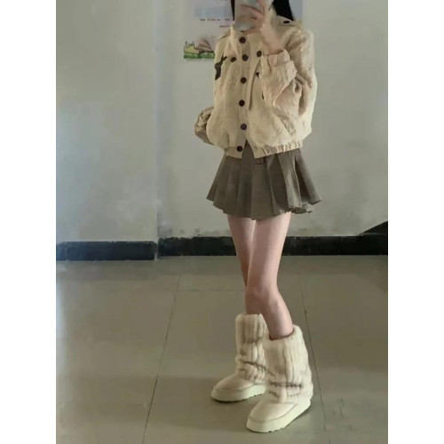 冰島之戀‘雪地靴女2025秋冬新款仿貂毛加絨毛毛鞋真皮厚底短靴子