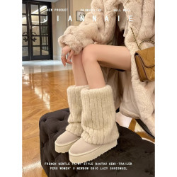 雪地靴女2025冬新款厚底中筒保暖加絨毛毛褲琯靴子大碼女靴41-43