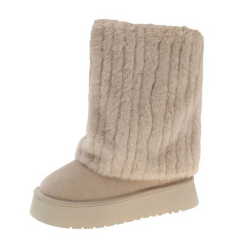 雪地靴女2025冬新款厚底中筒保暖加絨毛毛褲琯靴子大碼女靴41-43 雪地靴女2025冬新款厚底中筒保暖加絨毛毛褲琯靴子大碼女靴41-43