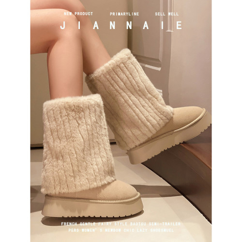 雪地靴女2025冬新款厚底中筒保暖加絨毛毛褲琯靴子大碼女靴41-43 雪地靴女2025冬新款厚底中筒保暖加絨毛毛褲琯靴子大碼女靴41-43