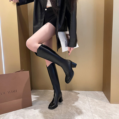 特肥款胖mm大碼加肥不過膝高筒靴女彈力瘦瘦靴高跟長筒靴粗腿女靴