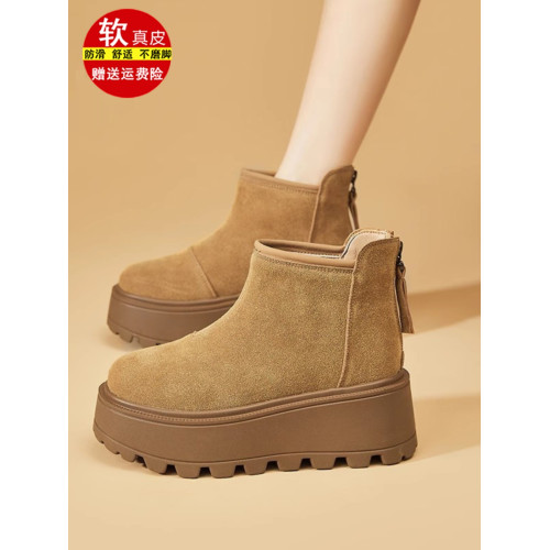 品牌特賣厚底雪地靴女冬季2025新款皮毛一體保暖棉鞋真皮加絨短靴