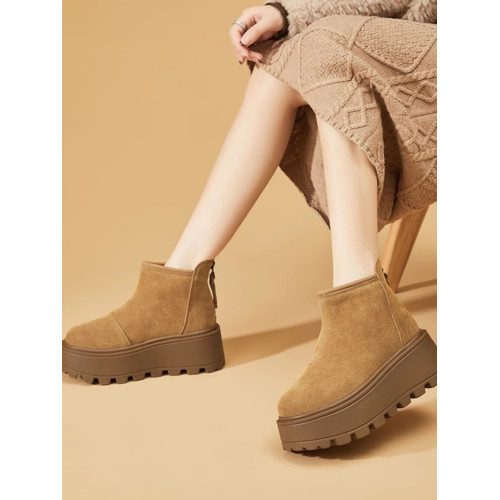 品牌特賣厚底雪地靴女冬季2025新款皮毛一體保暖棉鞋真皮加絨短靴