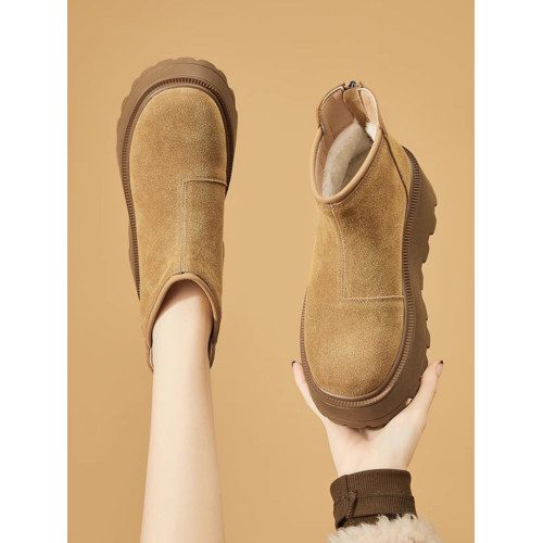 品牌特賣厚底雪地靴女冬季2025新款皮毛一體保暖棉鞋真皮加絨短靴