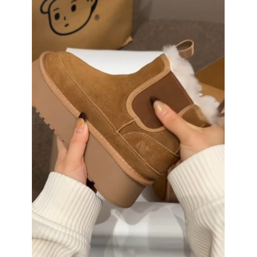 磨砂皮厚底雪地靴女冬2025新款復古顯瘦增高馬丁靴加絨保暖棉鞋子