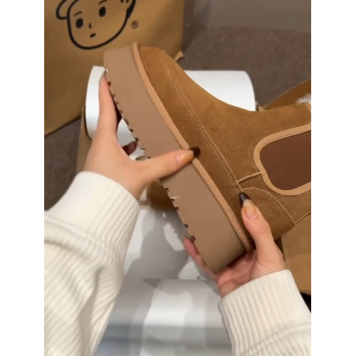 磨砂皮厚底雪地靴女冬2025新款復古顯瘦增高馬丁靴加絨保暖棉鞋子