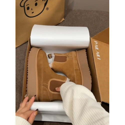 磨砂皮厚底雪地靴女冬2025新款復古顯瘦增高馬丁靴加絨保暖棉鞋子