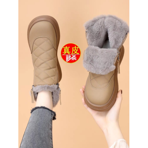 特價真皮雪地靴女2025冬季新款加絨保暖防滑短靴東北大棉軟底棉靴