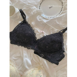 帶一點小復古的奶甜碎花/蕾絲薄款內衣女小胸聚攏無鋼圈防下垂