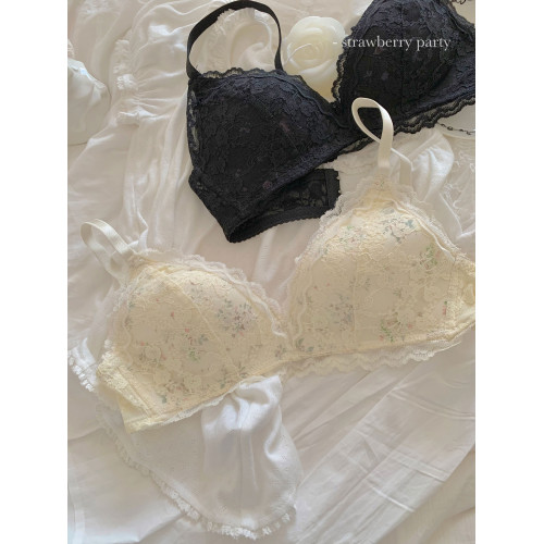 帶一點小復古的奶甜碎花/蕾絲薄款內衣女小胸聚攏無鋼圈防下垂