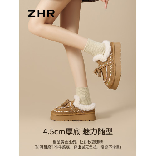 加絨保暖雪地靴女2025新款冬季厚底增高勃肯鞋一腳蹬保暖毛毛棉鞋