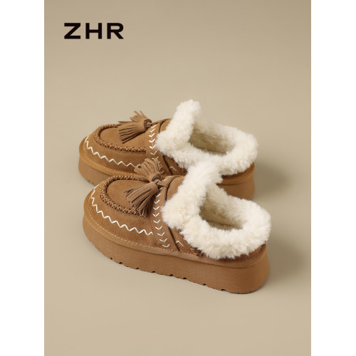 加絨保暖雪地靴女2025新款冬季厚底增高勃肯鞋一腳蹬保暖毛毛棉鞋