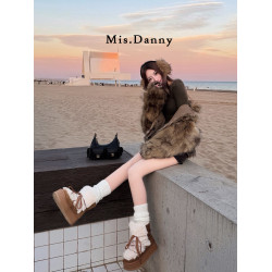 增高5cm~真皮厚底毛毛雪地靴女2025款加絨短靴加厚防滑保暖大棉鞋