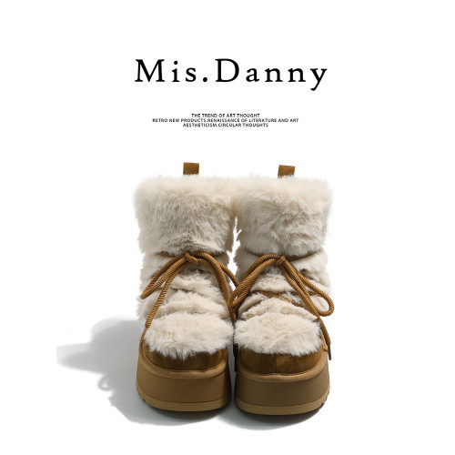增高5cm~真皮厚底毛毛雪地靴女2025款加絨短靴加厚防滑保暖大棉鞋 增高5cm~真皮厚底毛毛雪地靴女2025款加絨短靴加厚防滑保暖大棉鞋