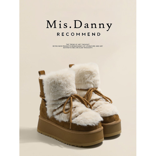 增高5cm~真皮厚底毛毛雪地靴女2025款加絨短靴加厚防滑保暖大棉鞋 增高5cm~真皮厚底毛毛雪地靴女2025款加絨短靴加厚防滑保暖大棉鞋