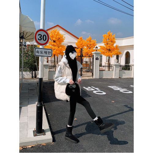 不二橘 秋冬皮帶釦加絨長筒雪地靴厚底防滑保暖毛毛靴百搭舒適