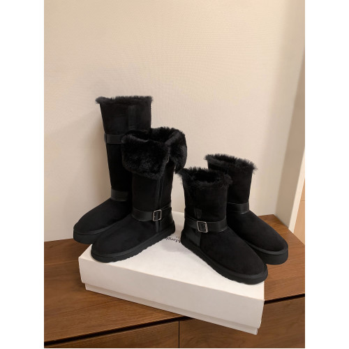 不二橘 秋冬皮帶釦加絨長筒雪地靴厚底防滑保暖毛毛靴百搭舒適