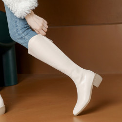 高跟長筒靴女冬2025V口尖頭奶茶色高跟鞋騎士靴小個子150增高長靴