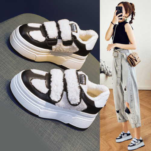 厚底毛毛鞋女冬季加絨外穿2024新款網紅爆款時尚魔術貼內增高棉鞋