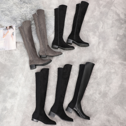 升級版sw5050長靴女過膝靴平底中跟騎士靴高筒靴子灰色彈力長筒靴
