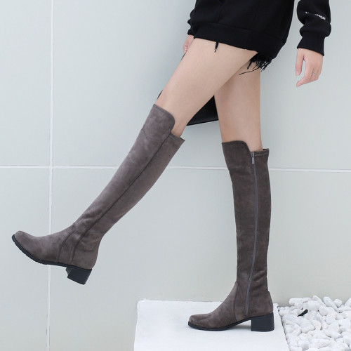 升級版sw5050長靴女過膝靴平底中跟騎士靴高筒靴子灰色彈力長筒靴