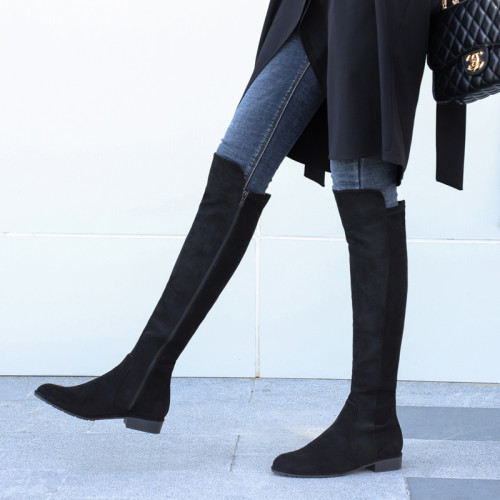 升級版sw5050長靴女過膝靴平底中跟騎士靴高筒靴子灰色彈力長筒靴