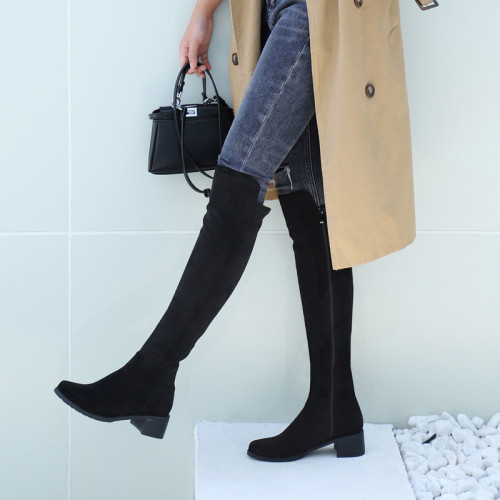 升級版sw5050長靴女過膝靴平底中跟騎士靴高筒靴子灰色彈力長筒靴