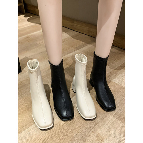 馬丁靴女秋冬2025新款方頭粗跟白色高跟鞋彈力瘦瘦靴百搭加絨短靴 馬丁靴女秋冬2025新款方頭粗跟白色高跟鞋彈力瘦瘦靴百搭加絨短靴