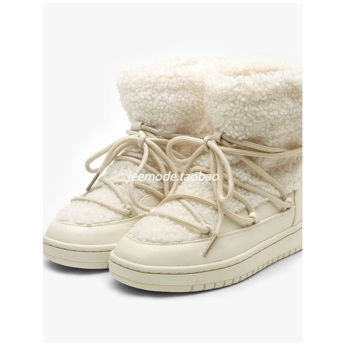 小池在首爾韓國東大門新款綁帶雪地靴毛毛絨拼接系帶保暖中筒棉靴 小池在首爾韓國東大門新款綁帶雪地靴毛毛絨拼接系帶保暖中筒棉靴